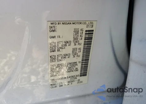 2018 Nissan Titan Sv из США, поврежденный, VIN 1N6AA1E55JN549030